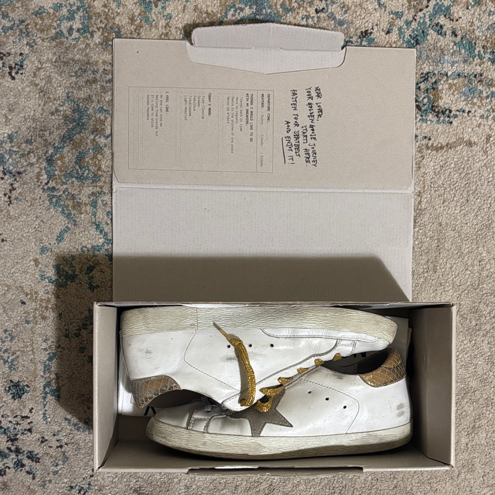 Golden Goose White and Silver Sneakers
